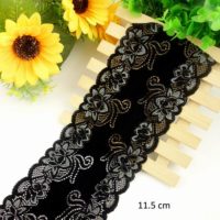 black and silver stretchy lace trim