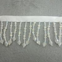 white ribbon with white acrylic bead handmade fringe