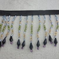 black ribbon with colorful acrylic bead handmade fringe