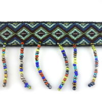 jacquard ribbon with colorful bead fringe