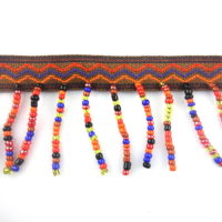 jacquard ribbon with colorful bead fringe