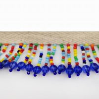 herringbone cotton ribbon with colored bead fringe