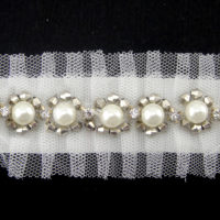 pleats mesh trims with pearl and rhinestone