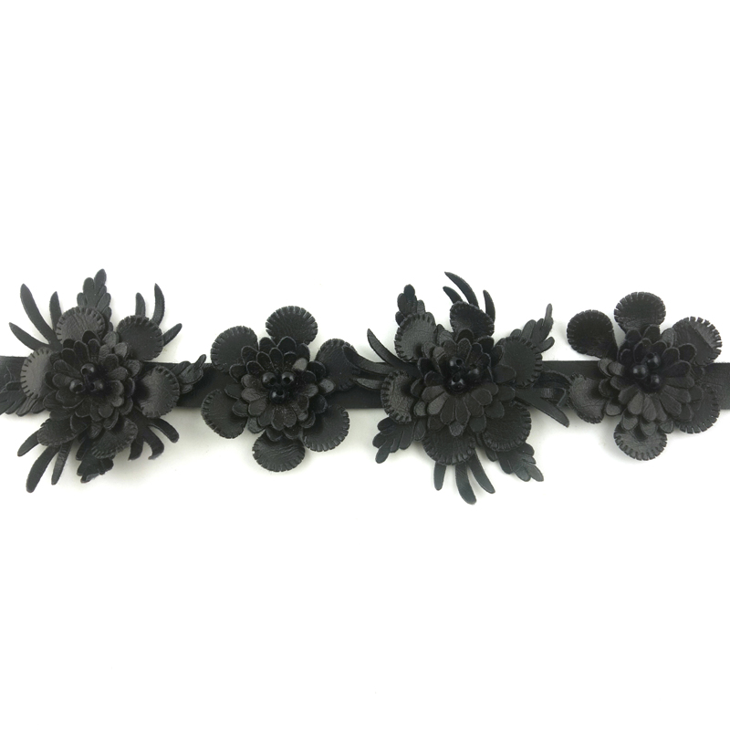 black leather flower trim