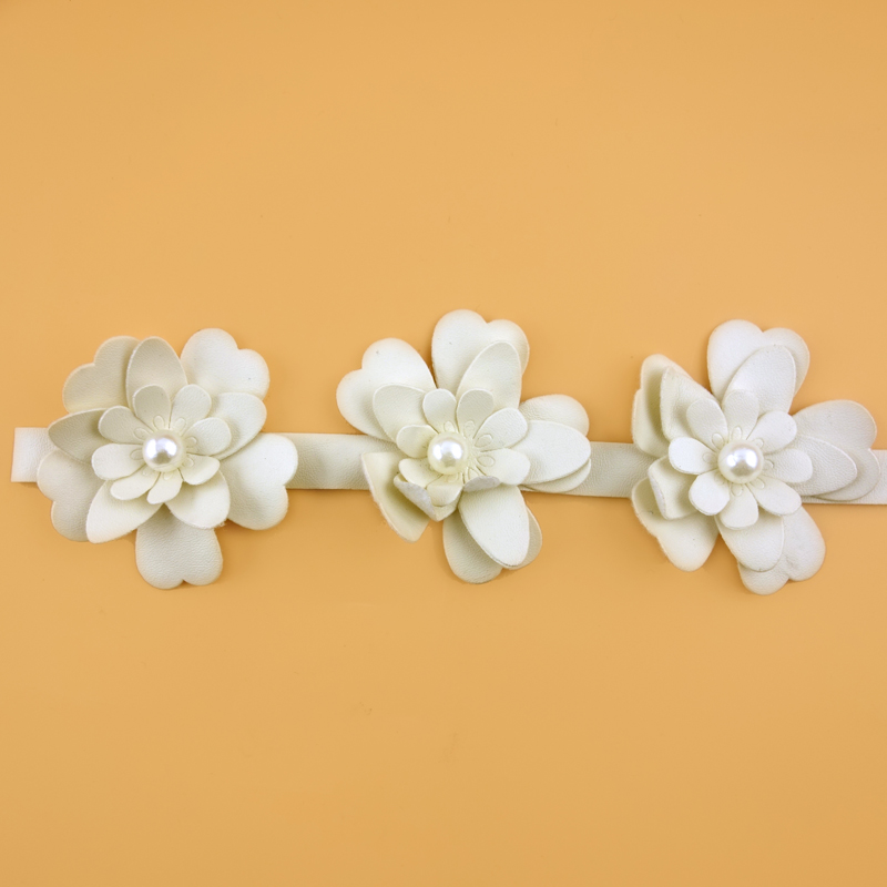 white leather flower trim with pearls