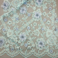 3D flower embroidery lace fabric with bead and pearl