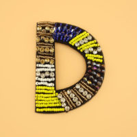 handmade alphabet D patch paved with beads and rhinestone
