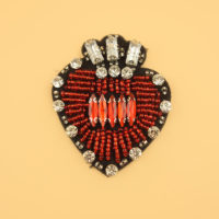 heart with crown motif paved with red and clear rhinestone