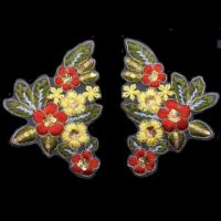 3D floral handmade embroidery applique with golden sequin by pairs